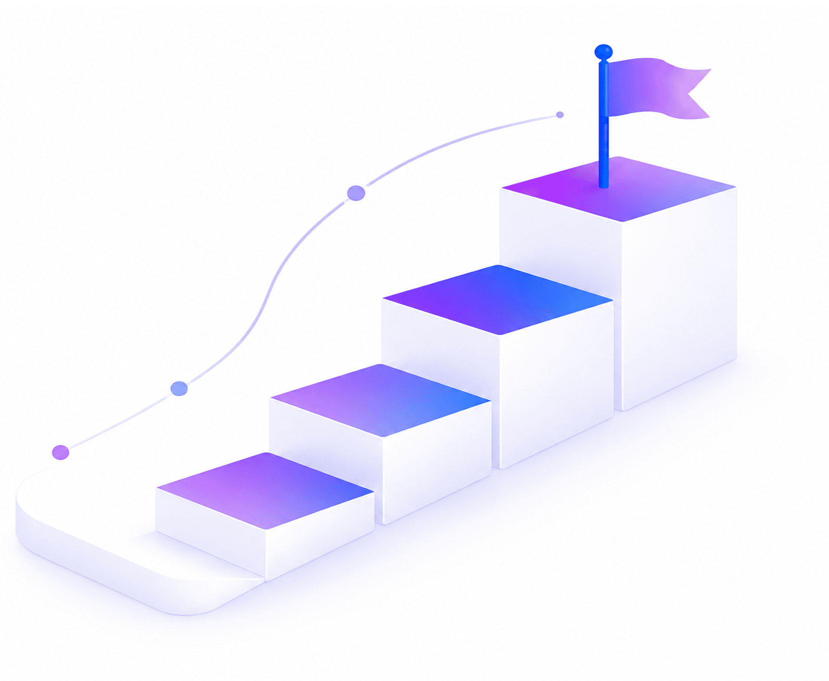 Ascending steps leading to a flag, representing an idea growing into a product